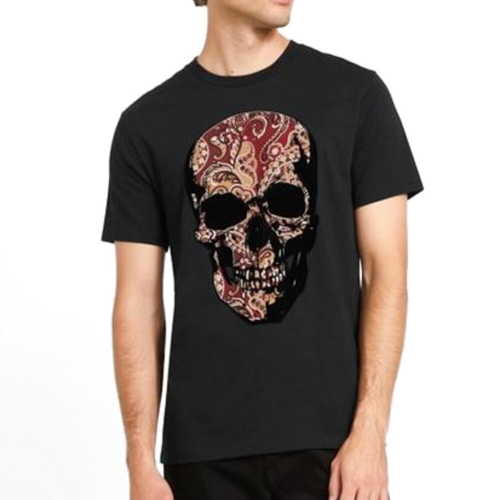 Guess Jasper Graphic Crewneck Tee Velvet Paisley Skull Organic Cotton Sz XL NWOT